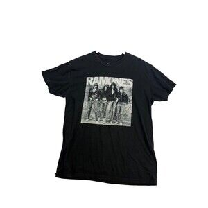 Ramones Mens Large Black T Shirt Punk Rock Band Photo Graphic Tee 100% Cotton